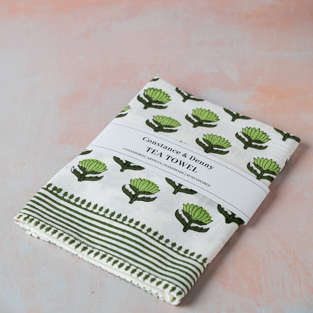 Tea Towel Lotus Flower Green