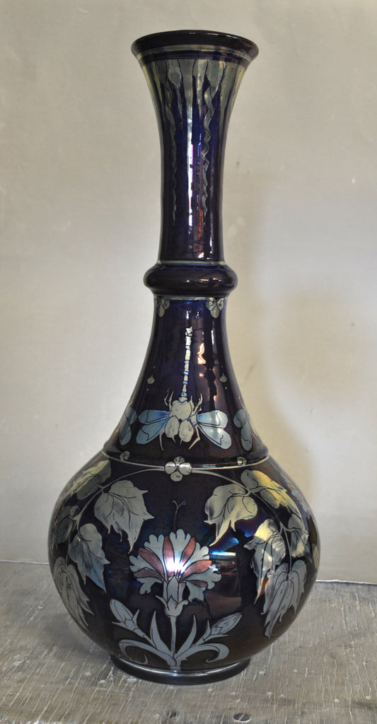 Tall Slim Necked Vase - Dragonflies & Carnation