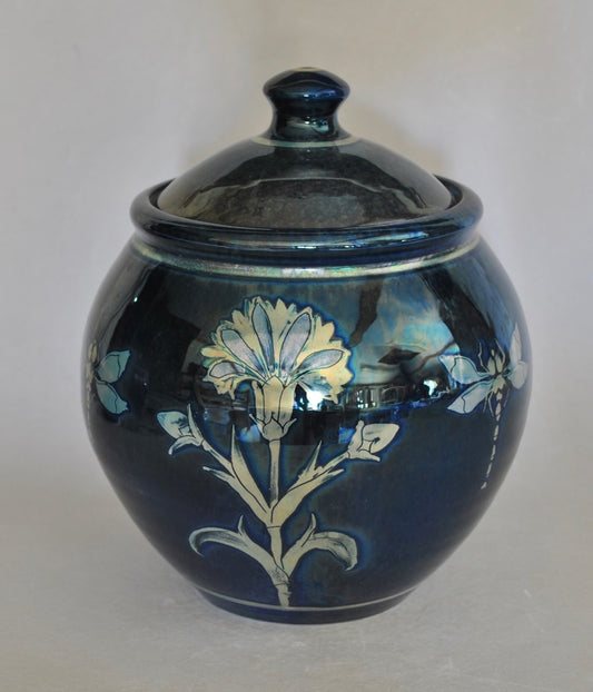 Lidded Jar - Blue Dianthus & Dragonfly