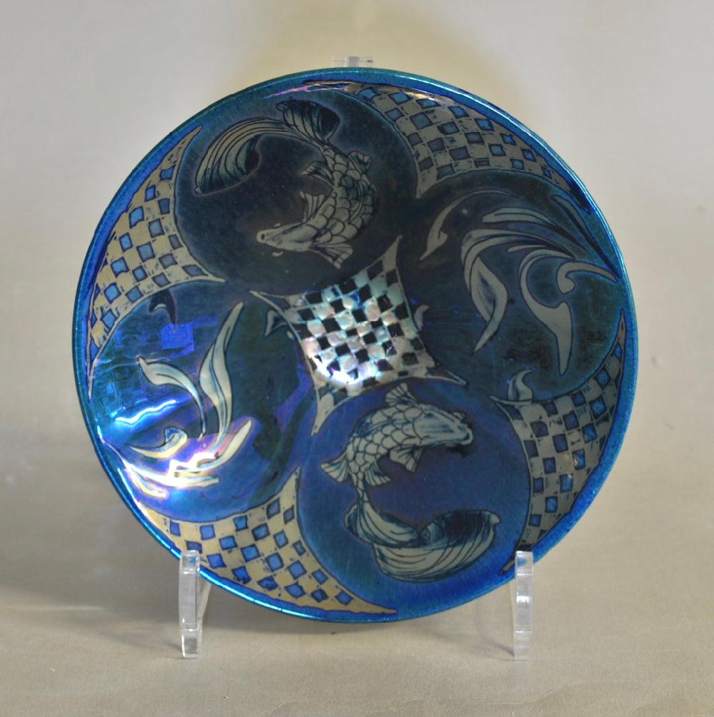 V. Small Bowl - Fish & Check - Blue