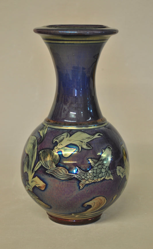 Slim Necked Vase - Fish & Weed - Purple-Blue