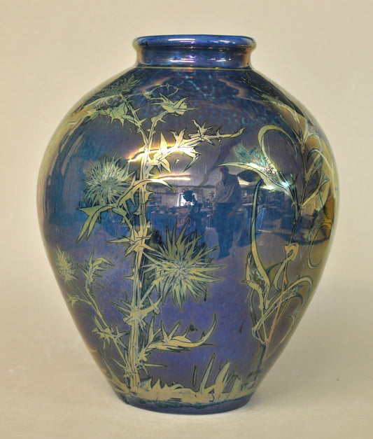 Round Vase - Grasses - Silver-Blue