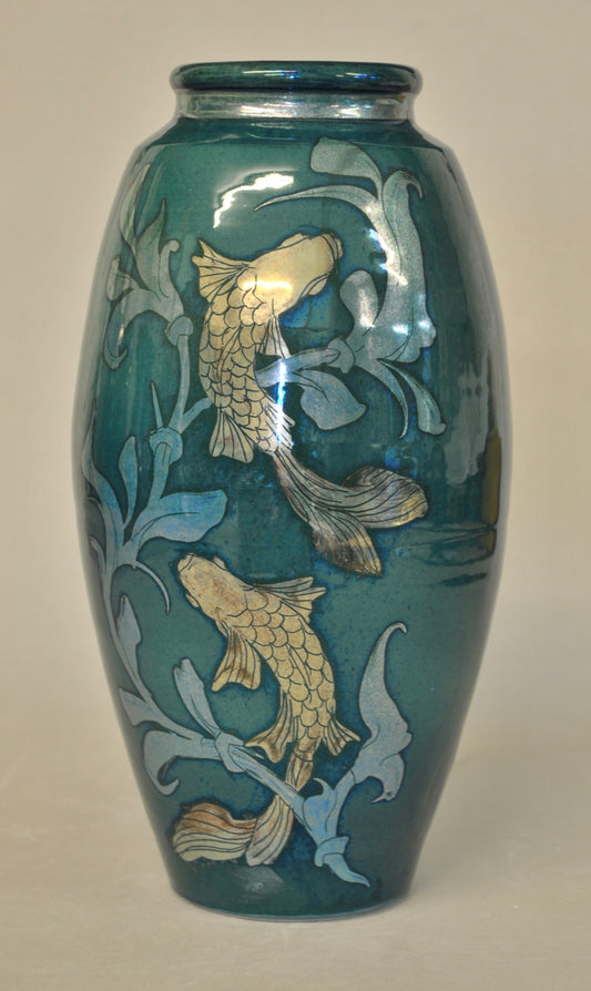 Slim Vase - Fish & Weed Panel - Blue-Green