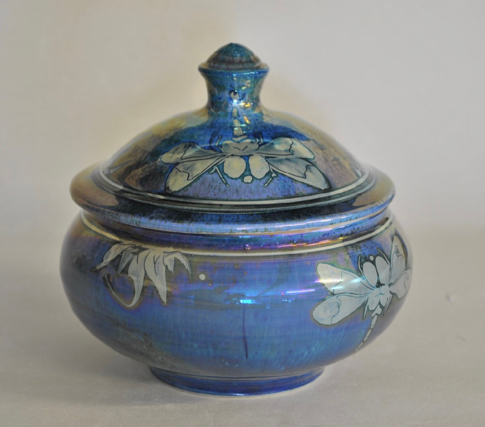 Lidded Bowl - Dragonflies - Silver-Blue