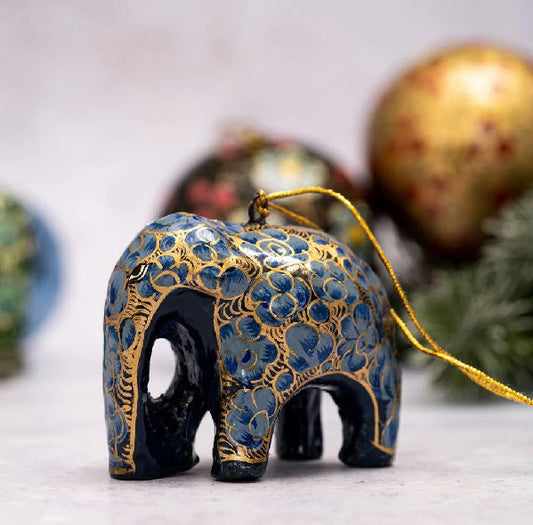 Blue & Gold Hanging Elephant Bauble