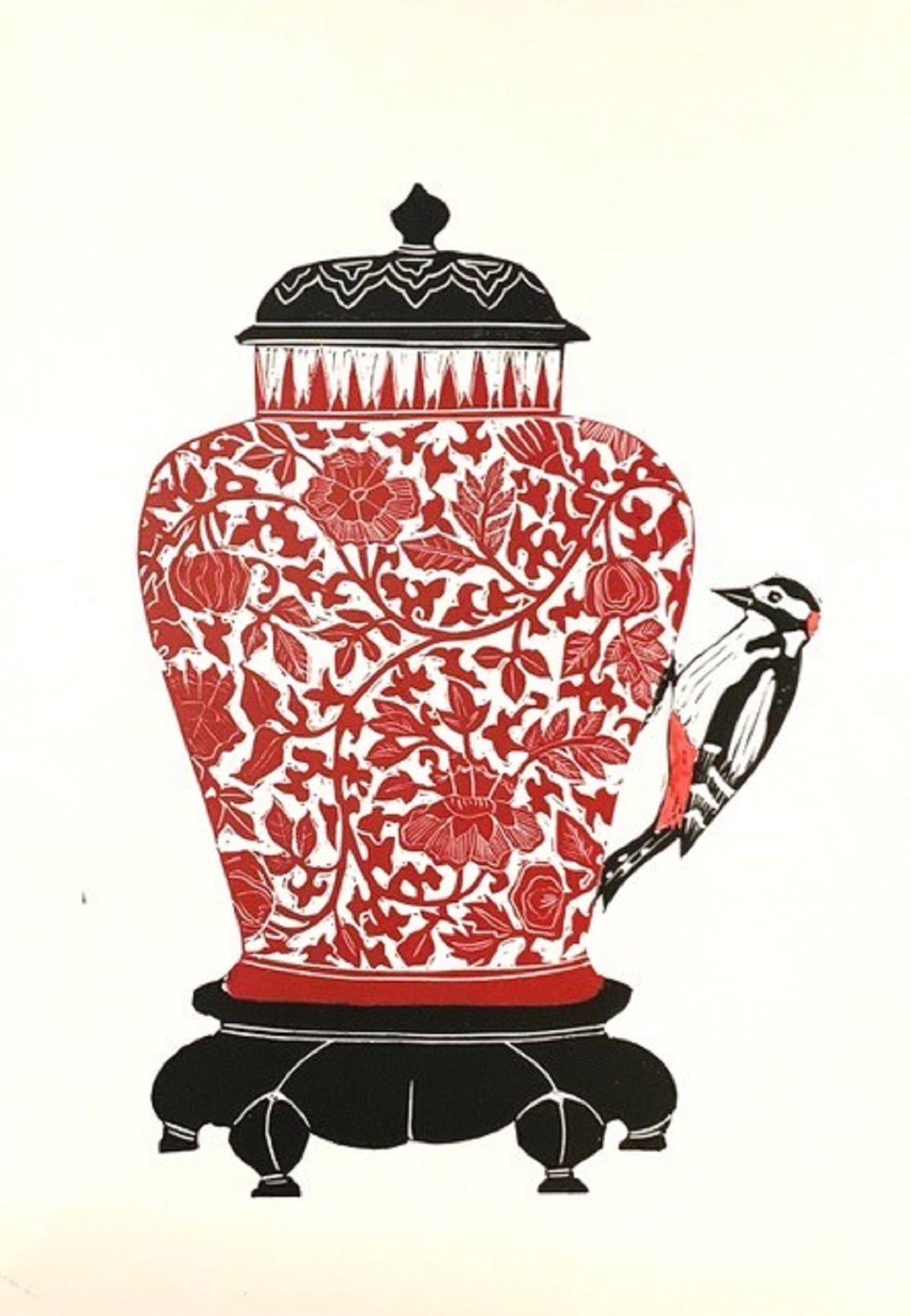 Vase with Spotted woodpecker - Celia Lewis
