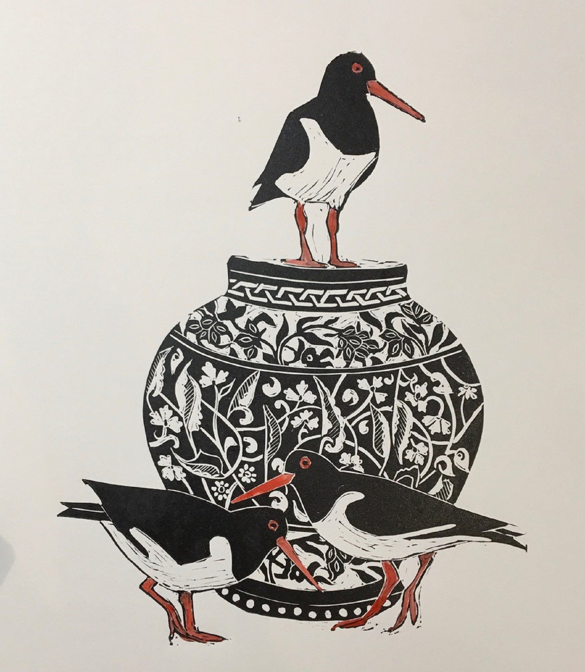 Vase with Oyster Catchers - Celia Lewis