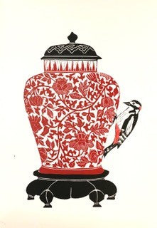 Vase with Spotted woodpecker - Celia Lewis