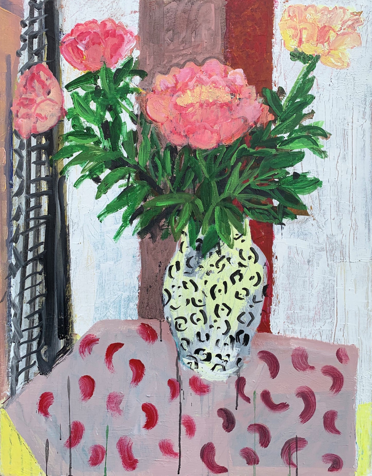 Peonies with Gingham Curtain - Naomi Munuo