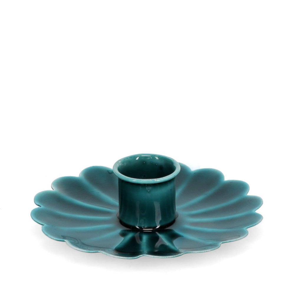 Enamel Flat Flower Candle Holder - Blue