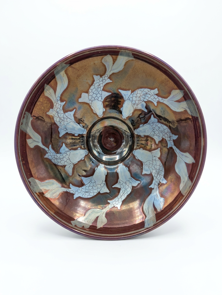 Handmade Small Lustre JCJ Bowl - Feeding Fish Motif